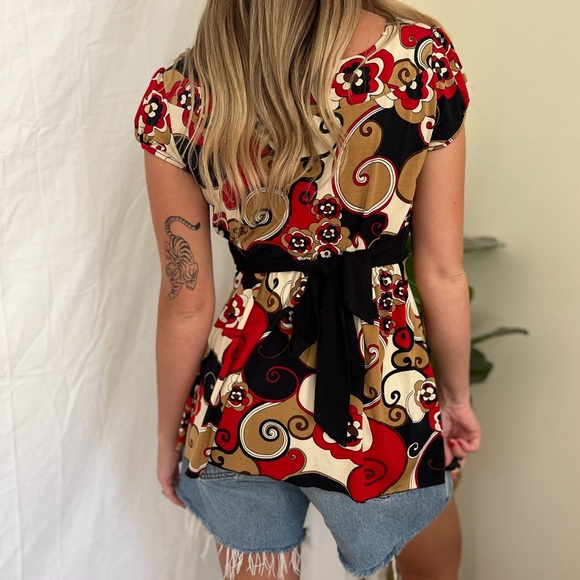 Y2K Boho Floral Tie Back Milkmaid Style Top - Picture 4 of 7